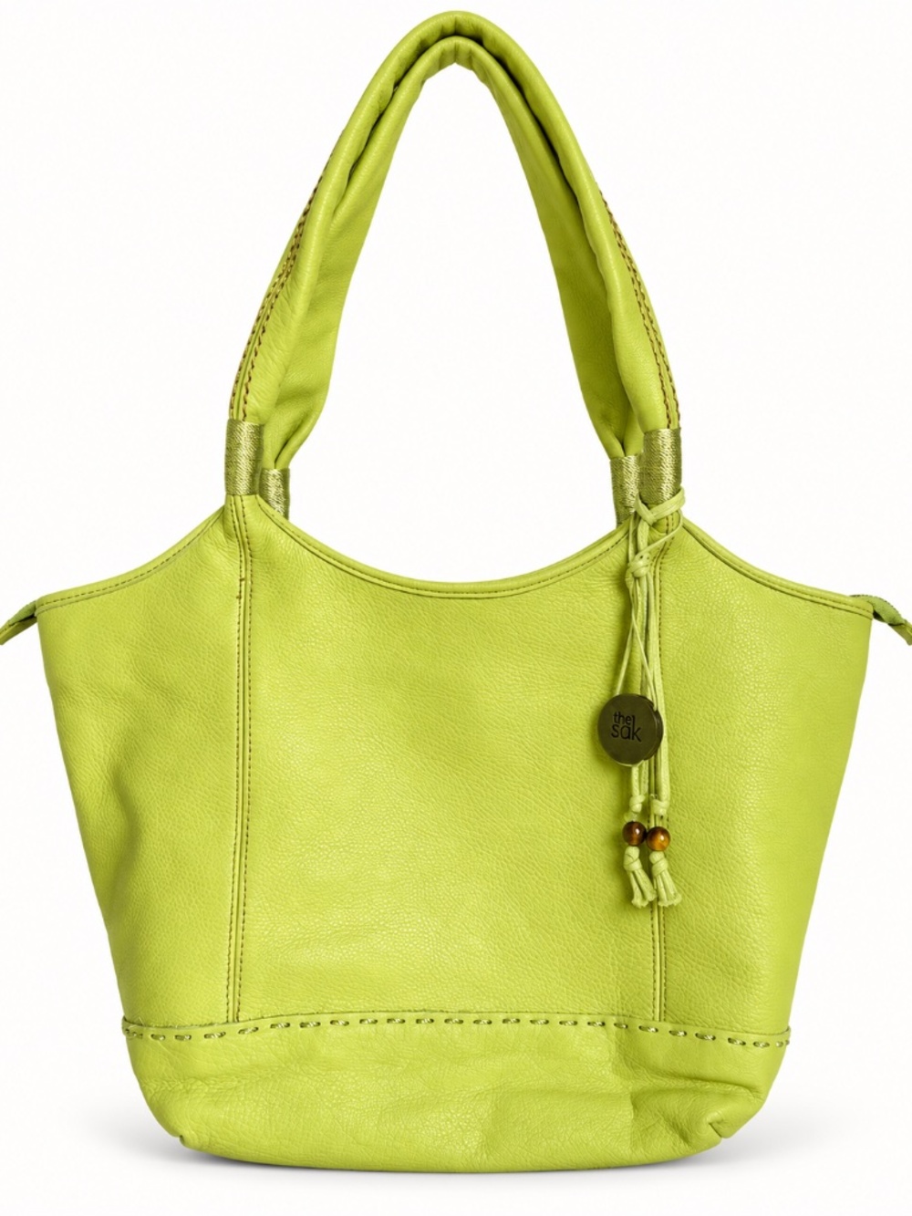 The Sak Lime Green Genuine Leather Tote Shoulder Bag Boho Handbag